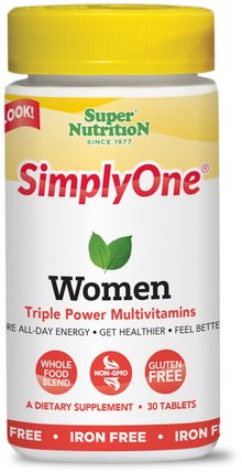 SimplyOne, Women, Triple Power Multivitamins, Iron Free, 30 Tablets by Super Nutrition, 維生素，女性多種維生素 HK 香港