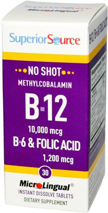 Methylcobalamin B-12 10.000 mcg, B-6 & Folic Acid 1.200 mcg, 30 MicroLingual Instant Dissolve Tablets by Superior Source, 維生素，維生素b，維生素b12，維生素b12 - 甲基鈷胺素 HK 香港
