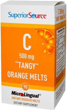 C Tangy Orange Melts, 500 mg, 90 MicroLingual Instant Dissolve Melts by Superior Source, 維生素，維生素C，維生素C咀嚼片 HK 香港