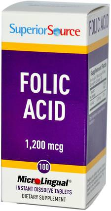 Folic Acid, 1.200 mcg, 100 MicroLingual Instant Dissolve Tablets by Superior Source, 維生素，葉酸 HK 香港