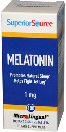 Melatonin, 1 mg, 100 MicroLingual Instant Dissolve Tablets by Superior Source, 補充劑，褪黑素1毫克，睡覺 HK 香港