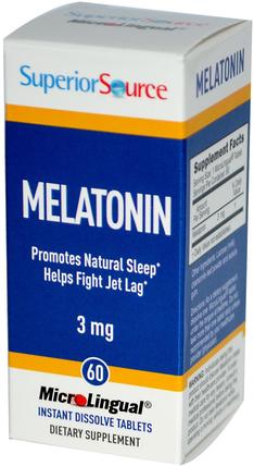 Melatonin, 3 mg, 60 MicroLingual Instant Dissolve Tablets by Superior Source, 補充劑，褪黑素3毫克，睡覺 HK 香港