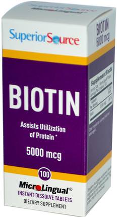 Biotin, 5000 mcg, 100 MicroLingual Instant Dissolve Tablets by Superior Source, 維生素，維生素B，生物素 HK 香港