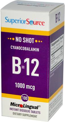 Cyanocobalamin B-12, 1000 mcg, 100 MicroLingual Instant Dissolve Tablets by Superior Source, 維生素，維生素b，維生素b12，維生素b12 - cyanocobalamin HK 香港
