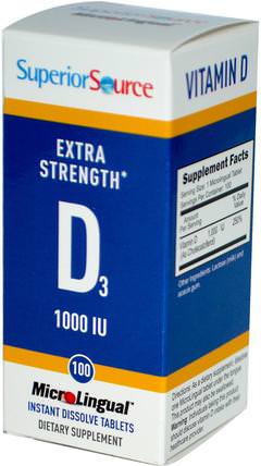 Extra Strength Vitamin D3, 1000 IU, 100 MicroLingual Instant Dissolve Tablets by Superior Source, 維生素，維生素D3 HK 香港