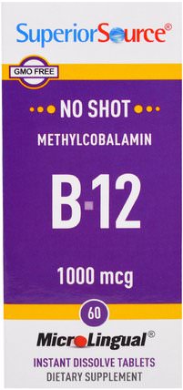 Methylcobalamin B-12, 1000 mcg, 60 MicroLingual Instant Dissolve Tablets by Superior Source, 維生素，維生素b，維生素b12，維生素b12 - 甲基鈷胺素 HK 香港