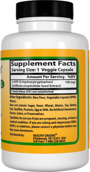 補充劑，5-htp，5-htp 100 mg - Healthy Origins, 5-HTP, 100 mg, 60 Veggie Caps