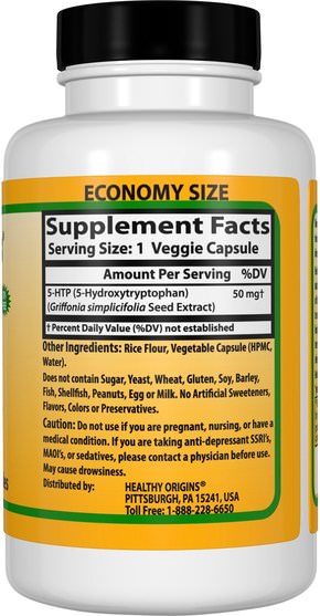 補充劑，5-htp，5-htp 50 mg - Healthy Origins, 5-HTP, 50 mg, 120 Veggie Caps