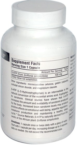 補充劑，5-htp，5-htp 100 mg - Source Naturals, 5-HTP, 100 mg, 120 Capsules