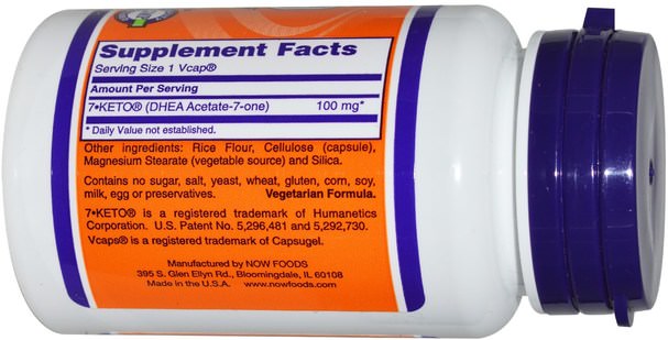 補充劑，7-keto，dhea - Now Foods, 7-KETO, 100 mg, 60 Veg Capsules
