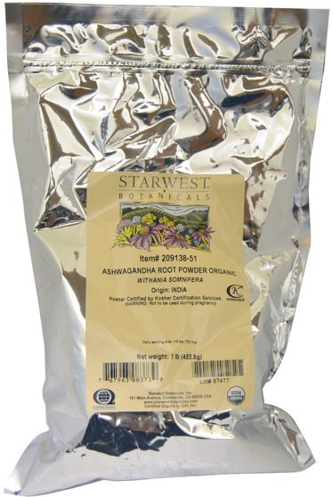 補充劑，adaptogen，ashwagandha withania somnifera - Starwest Botanicals, Organic Ashwagandha Root Powder, 1 lbs (453.6 g)