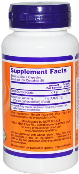 補充劑，adaptogen，感冒流感和病毒，人參美國人 - Now Foods, American Ginseng, 500 mg, 100 Veg Capsules