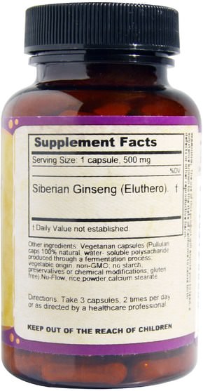 補充劑，adaptogen，感冒和病毒，人參 - Dragon Herbs, Eleuthero, 500 mg, 100 Veggie Caps