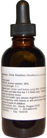 補充劑，adaptogen，感冒和病毒，人參，eleuthero - Eclectic Institute, Eleuthero, 2 fl oz (60 ml)