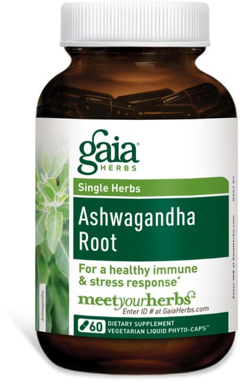 補充劑，適應原，感冒和病毒，免疫系統 - Gaia Herbs, Single Herbs, Ashwagandha Root, 60 Veggie Liquid Phyto-Caps