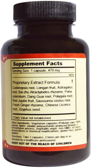 補充劑，adaptogen - Dragon Herbs, Codonopsis & Longan Combination, 470 mg, 100 Veggie Caps