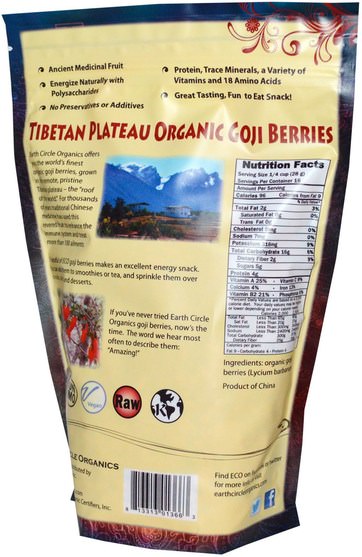補品，adaptogen，乾果 - Earth Circle Organics, Goji Berries, Raw & Organic 16 oz (454 g)