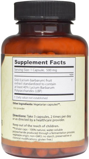 補充劑，adaptogen，水果提取物，枸杞提取液 - Dragon Herbs, Goji LBP-40, 500 mg, 100 Capsules