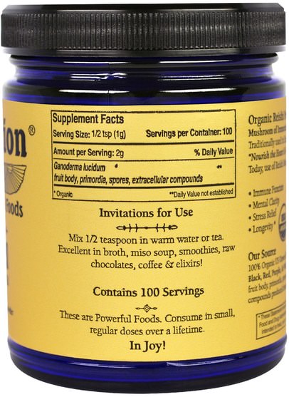 補充劑，adaptogen，藥用蘑菇，靈芝蘑菇 - Sun Potion, Reishi Raw Mushroom Powder, Organic 3.5 oz (100 g)