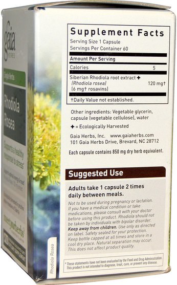 補充劑，adaptogen，rhodiola rosea - Gaia Herbs, Rhodiola Rosea, 60 Vegetarian Liquid Phyto-Caps