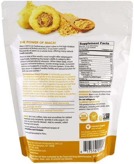 補品，adaptogen，超級食品 - Z!NT, Maca, Organic Gelatinized Powder, 16 oz (454 g)