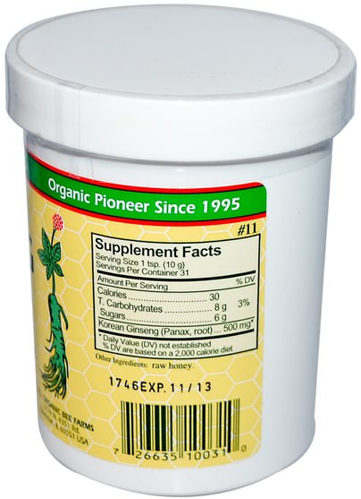 補充劑，adaptogen，甜味劑 - Y.S. Eco Bee Farms, Ginseng Honey, 11.0 oz (311 g)