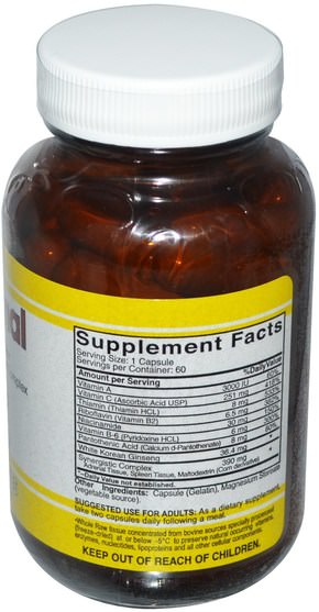 補充劑，腎上腺，牛產品 - Natural Sources, Raw Adrenal, 60 Capsules