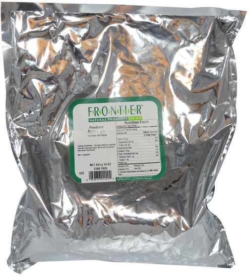 補充劑，藻類各種，瓊脂瓊脂，食品，助劑 - Frontier Natural Products, Powdered Agar Agar, 16 oz (453 g)