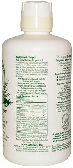 補充劑，蘆薈，蘆薈液 - Herbal Answers, Inc, Herbal Aloe Force, 32 fl oz (946 ml)