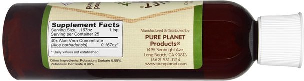 補充劑，蘆薈，蘆薈液 - Pure Planet, Aloe Vera 40x, 4.2 fl oz