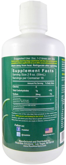 補充劑，蘆薈，蘆薈液 - Real Aloe Aloe Vera Juice, 32 fl oz (960 ml)
