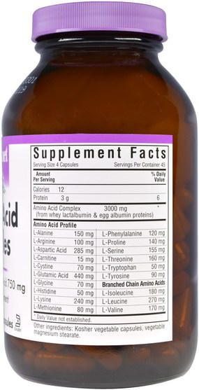 補充劑，氨基酸，氨基酸組合 - Bluebonnet Nutrition, Amino Acid Capsules, 180 Veggie Caps