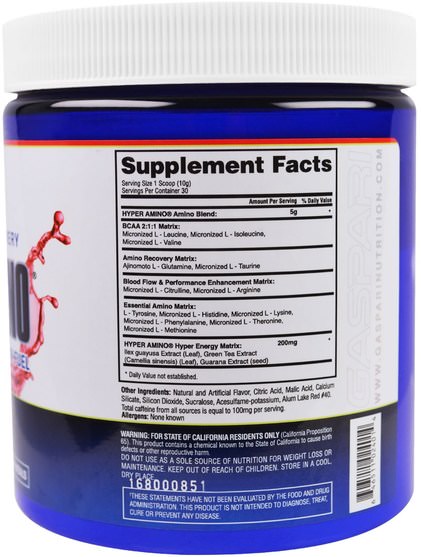 補充劑，氨基酸，氨基酸組合，健康，能量 - Gaspari Nutrition, HyperAmino, Strawberry Kiwi, 10.58 oz (300 g)