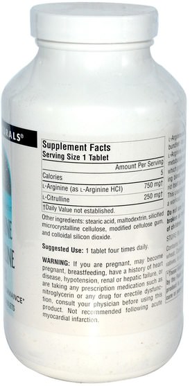 補充劑，氨基酸，氨基酸組合 - Source Naturals, L-Arginine L-Citrulline Complex, 1.000 mg, 240 Tablets