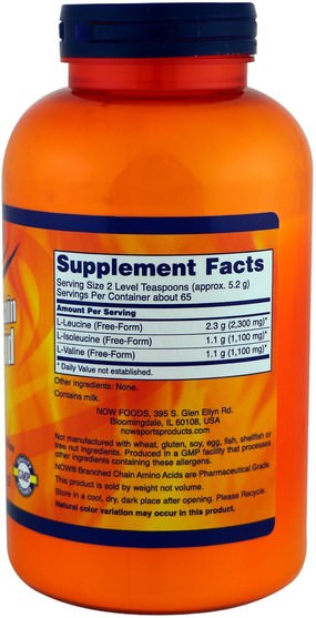 補充劑，氨基酸，bcaa（支鏈氨基酸），氨基酸組合 - Now Foods, Sports, Branched Chain Amino Acid Powder, 12 oz (340 g)