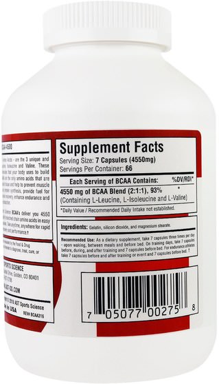 補充劑，氨基酸，bcaa（支鏈氨基酸） - AST Sports Science, BCAA 4500, 462 Capsules