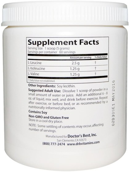 補充劑，氨基酸，bcaa（支鏈氨基酸） - Doctors Best, Instantized BCAA Powder, 10.6 oz (300 g)