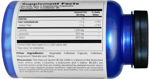 補充劑，氨基酸，bcaa（支鏈氨基酸） - Natural Sport, BCAA 2500, 120 Veggie Caps