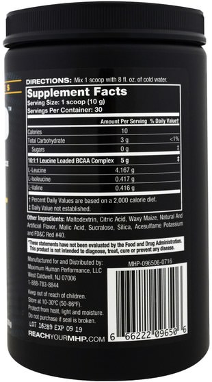 補充劑，氨基酸，bcaa（支鏈氨基酸），運動，肌肉 - Maximum Human Performance, Premium Series, BCAA-XL, Watermelon, 10.6 oz (300 g)