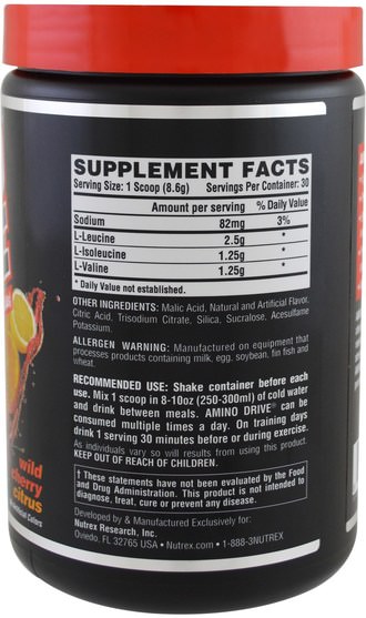 補充劑，氨基酸，bcaa（支鏈氨基酸），運動，鍛煉 - Nutrex Research Labs, Black Series, Amino Drive, Wild Cherry Citrus, 9.1 oz (258 g)