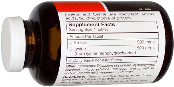 補充劑，氨基酸 - Carlson Labs, Pro Rite, Proline & Lysine, 180 Tablets
