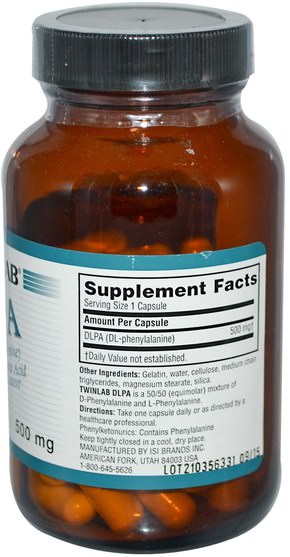 補充劑，氨基酸，dl苯丙氨酸（dlpa） - Twinlab, DLPA, 500 mg, 60 Capsules