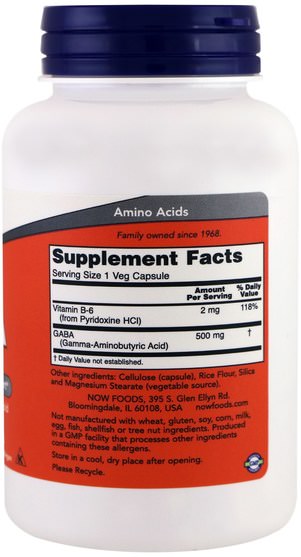 補充劑，氨基酸，gaba（γ氨基丁酸） - Now Foods, GABA, 500 mg, 200 Capsules