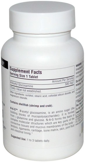補充劑，氨基酸，氨基葡萄糖 - Source Naturals, N-A-G, 500 mg, 120 Tablets