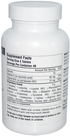 補充劑，氨基酸，丙氨酸 - Source Naturals, Amino Day, 1.000 mg, 120 Tablets