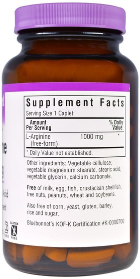 補充劑，氨基酸，精氨酸 - Bluebonnet Nutrition, L-Arginine, 1.000 mg, 100 Caplets