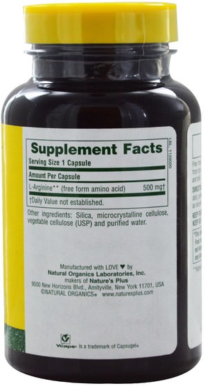 補充劑，氨基酸，精氨酸，健康，男性 - Natures Plus, L-Arginine, 500 mg, 90 Veggie Caps