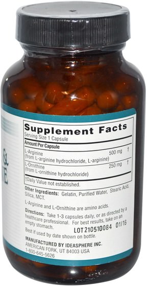 補充劑，氨基酸，精氨酸，精氨酸+ l鳥氨酸 - Twinlab, L-Arginine & L-Ornithine, 100 Capsules
