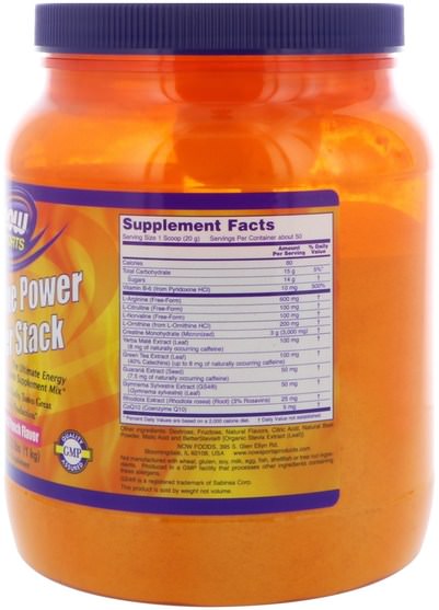 補充劑，氨基酸，精氨酸，精氨酸粉末 - Now Foods, Sports, Arginine Power Super Stack, Tropical Punch Flavor, 2.2 lbs. (1 kg)