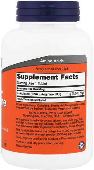 補充劑，氨基酸，精氨酸 - Now Foods, L-Arginine, 1.000 mg, 120 Tablets